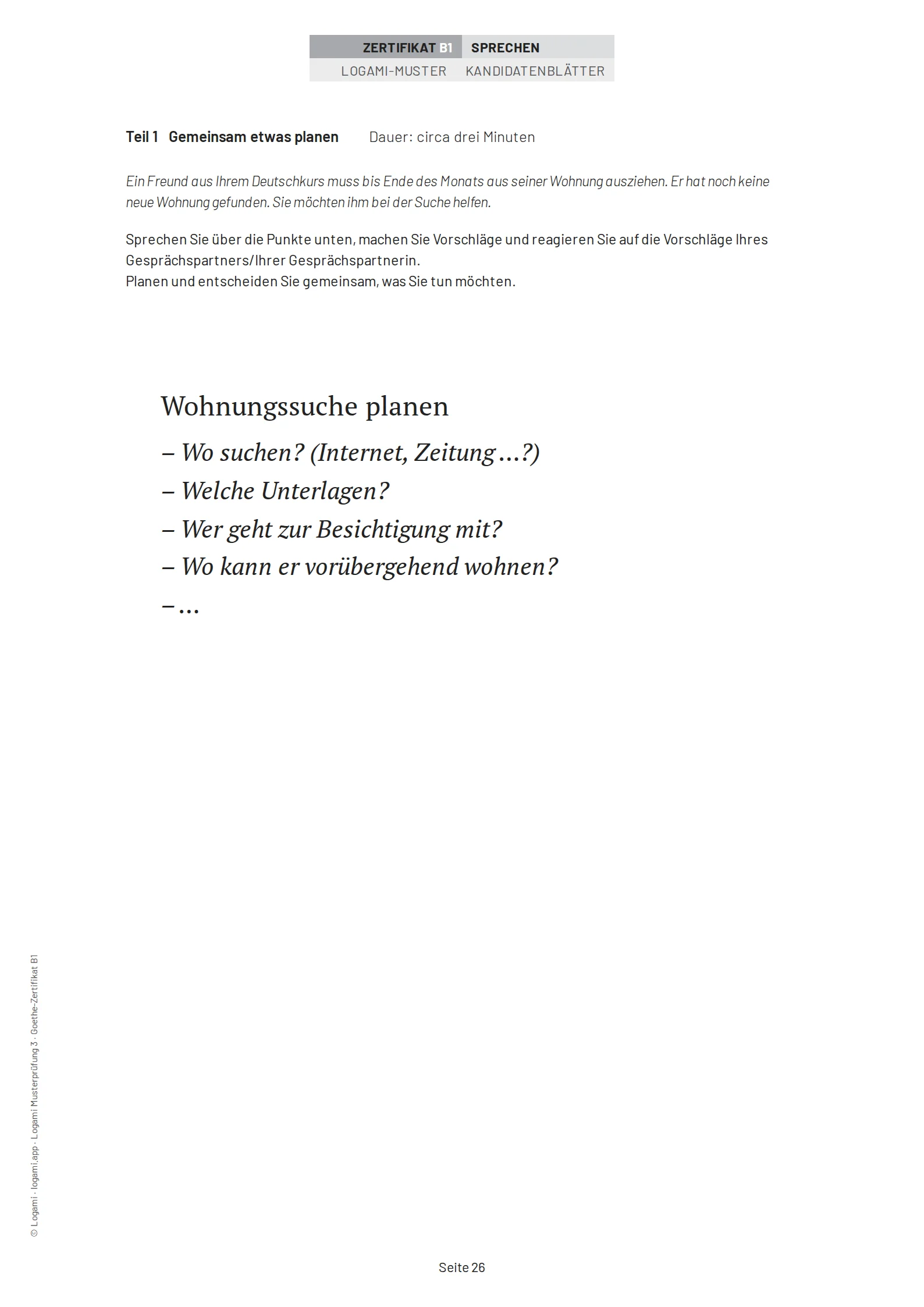 Teil 1 Gemeinsam etwas planen: help a friend from the course find a flat