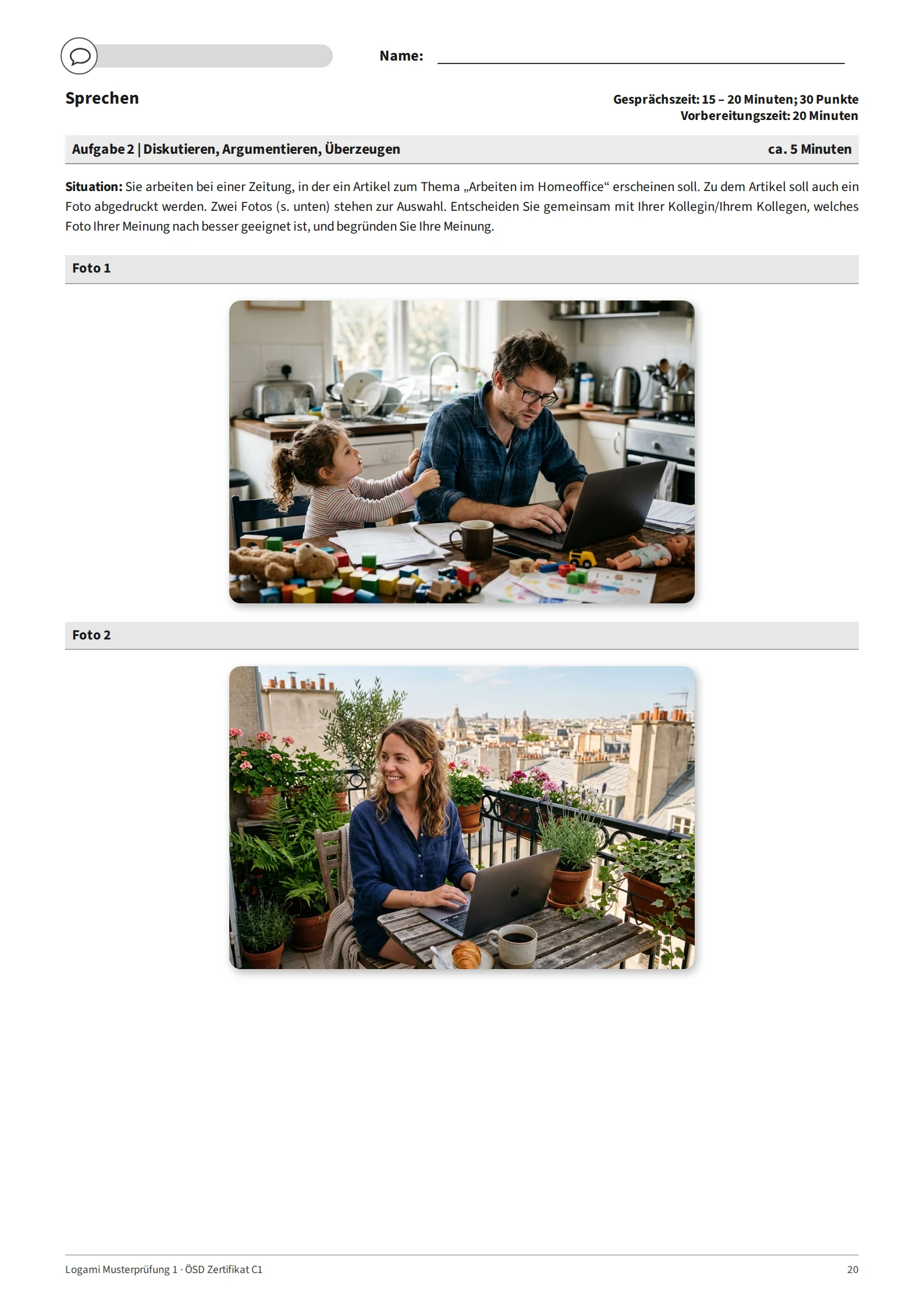 Aufgabe 2: two photos for a newspaper article on "Arbeiten im Homeoffice"