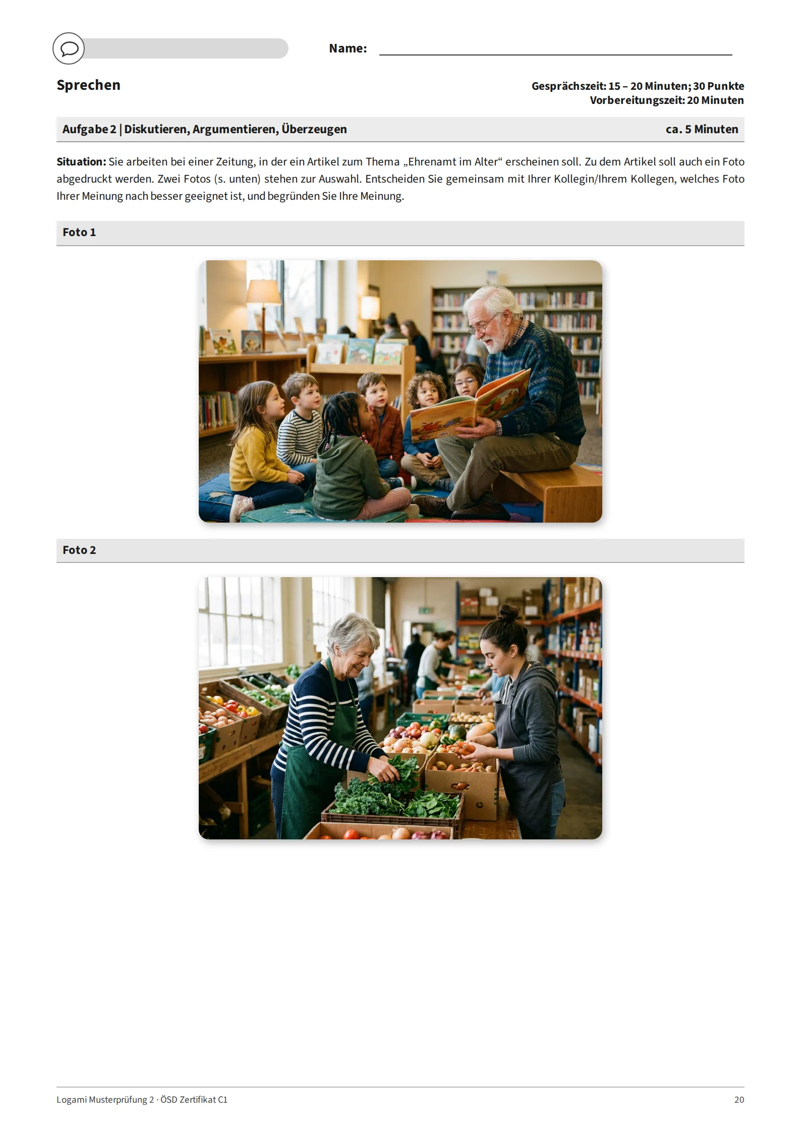 Aufgabe 2: two photos for a newspaper article on "Ehrenamt im Alter"