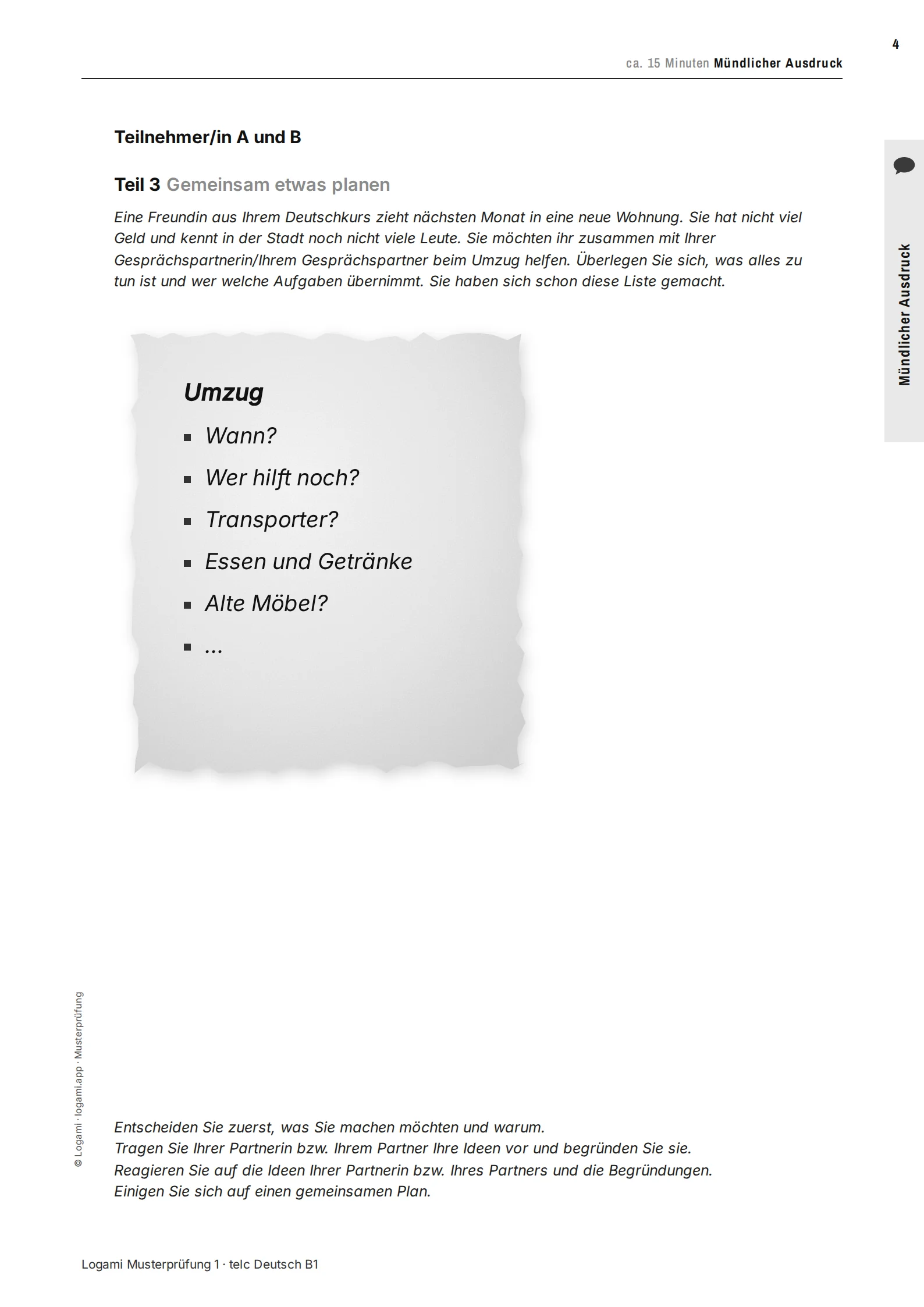 Teil 3 Gemeinsam etwas planen: note for helping a friend move