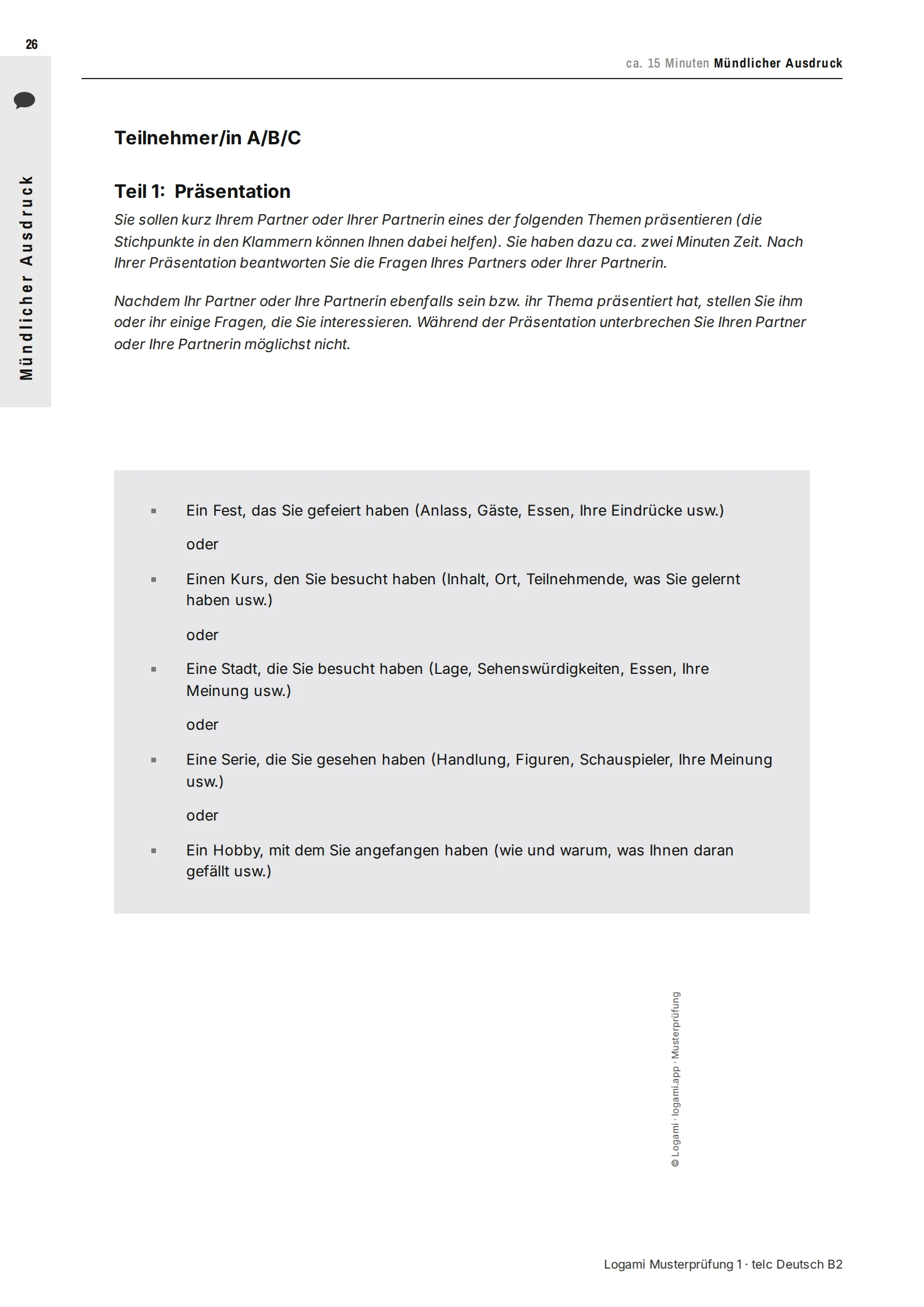Teil 1 Präsentation: five presentation topics to choose from