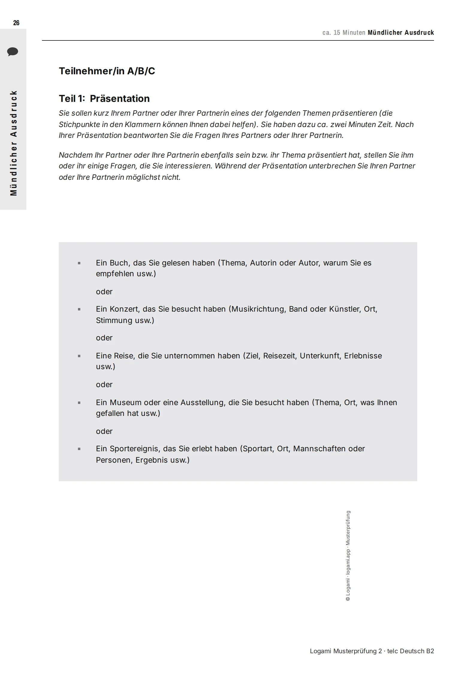 Teil 1 Präsentation: five presentation topics to choose from