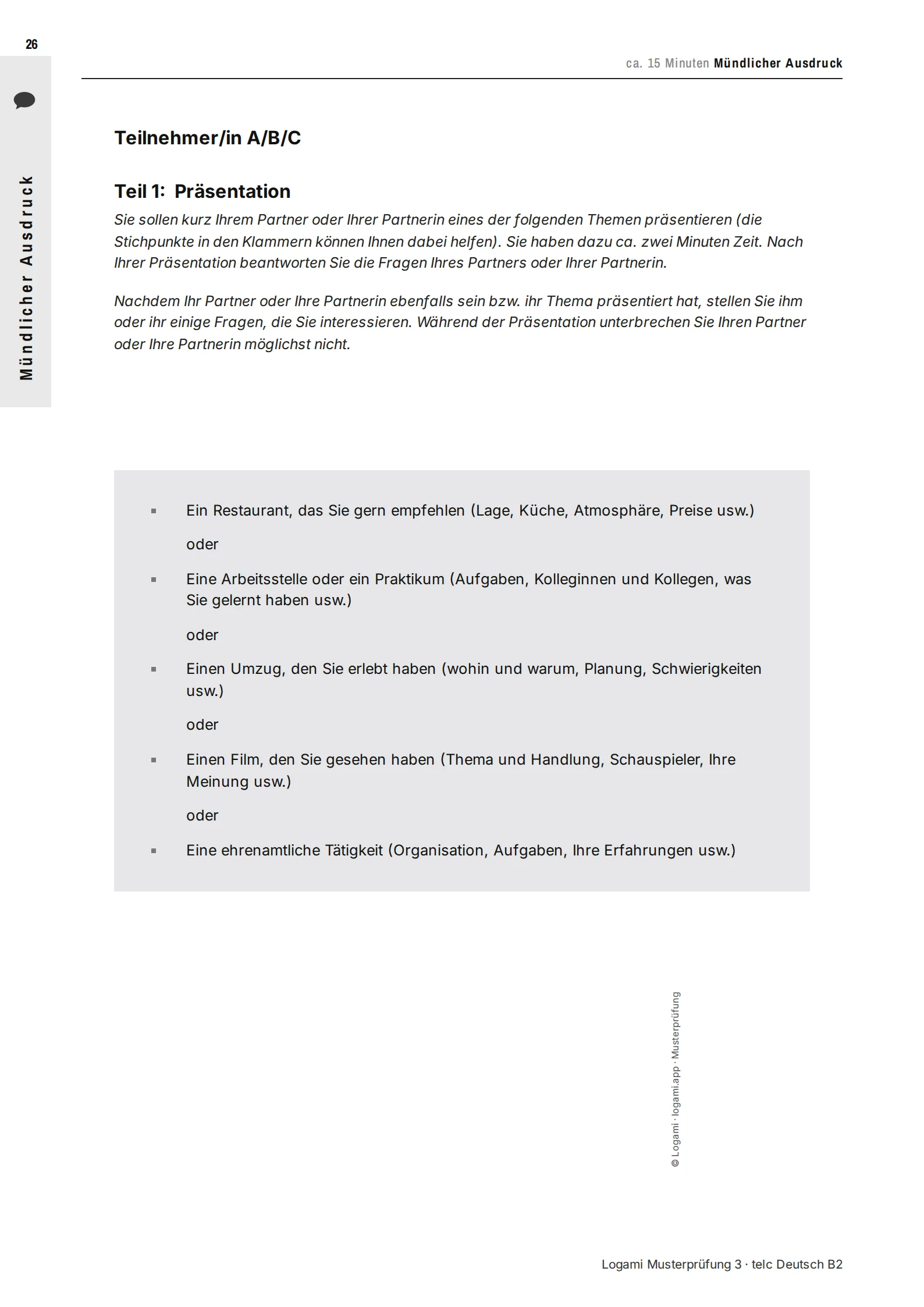Teil 1 Präsentation: five presentation topics to choose from