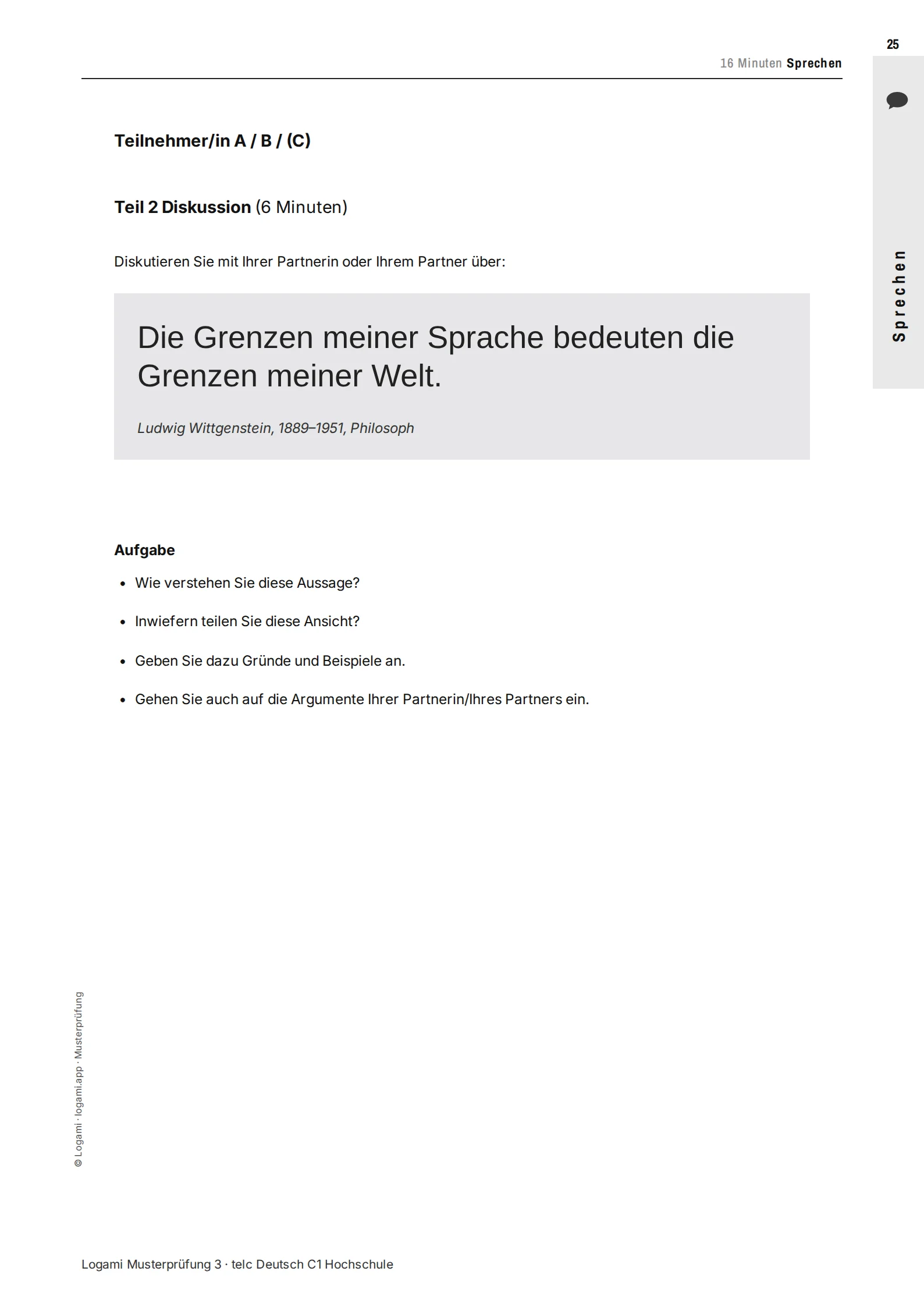 Teil 2 Diskussion: quote by Ludwig Wittgenstein with four guiding questions